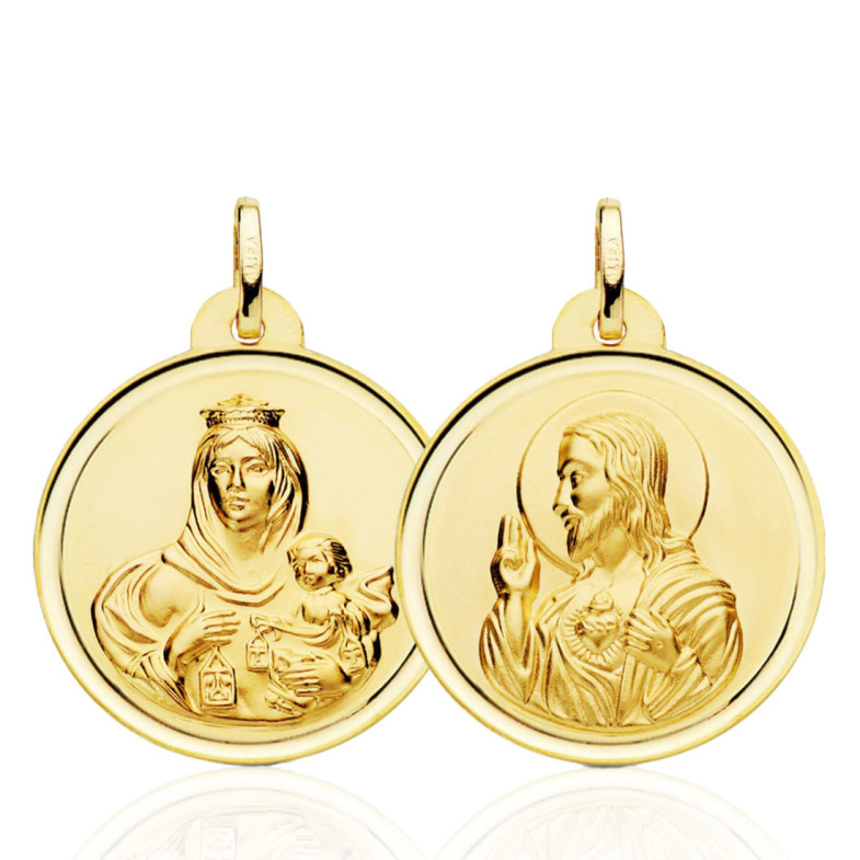 Escapulario 26Mm Virgen Del Carmen Y Corazón De Jesús Bisel 18K - Medallas Escapularios