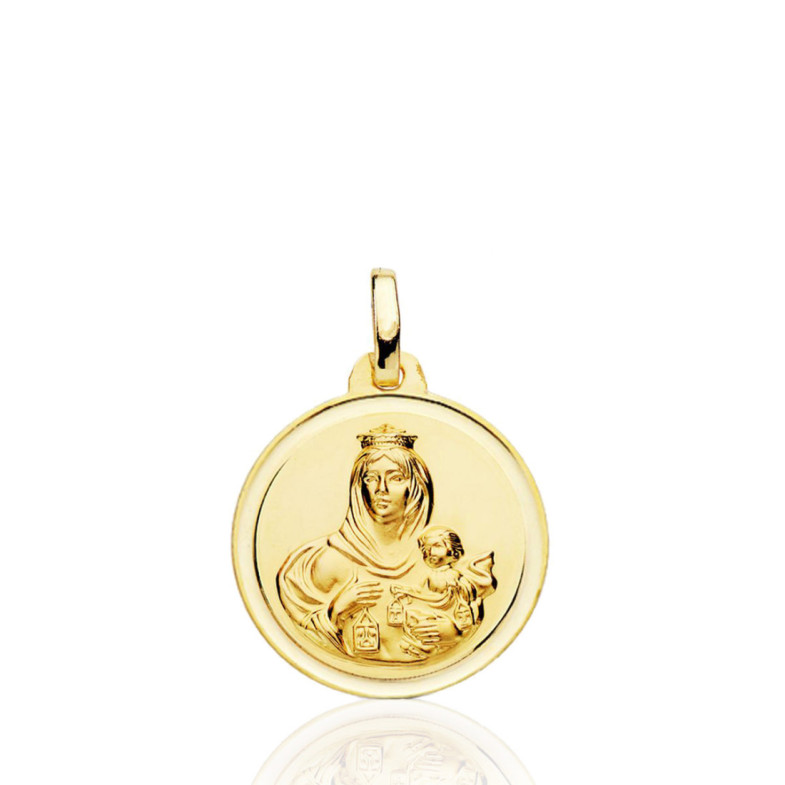 Medalla 18Mm Virgen Del Carmen Bisel Liso 18K - Medalhas Virgens