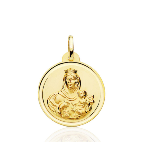 Medalla 22Mm Virgen Del Carmen Bisel Liso 18K - Medaglie vergini