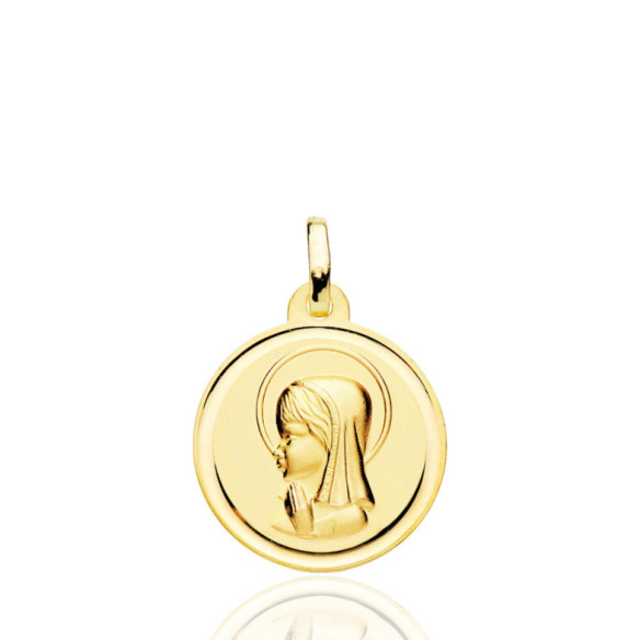 Medalla 18Mm Virgen Niña Bisel Liso 18K - Medallas de Vírgenes