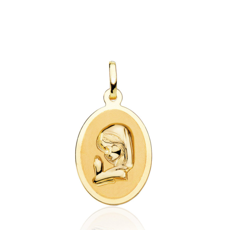 Medalla 16Mm Virgen Niña Oval Bisel Liso 18K - Medallas de Vírgenes