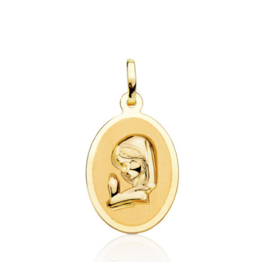 Medalla 20Mm Virgen Niña Oval Bisel Liso 18K - Medalhas Virgens