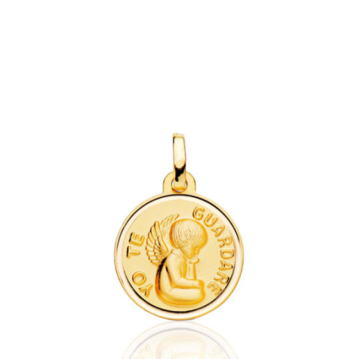 Medalla 16Mm Angel De La Guarda Bisel Liso 18K - Medaglie di Angeles