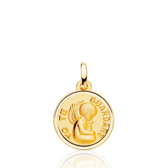Medalla 16Mm Angel De La Guarda Bisel Liso 18K - Medalhas de Angeles