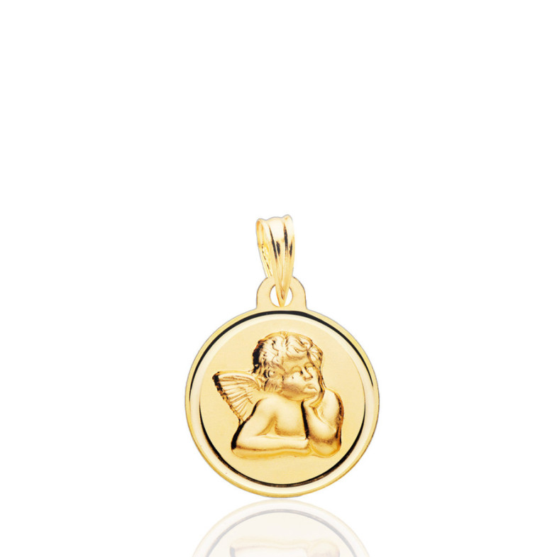 Medalla 14Mm Angel Serafin Bisel Liso 18K - Medallas de Ángeles