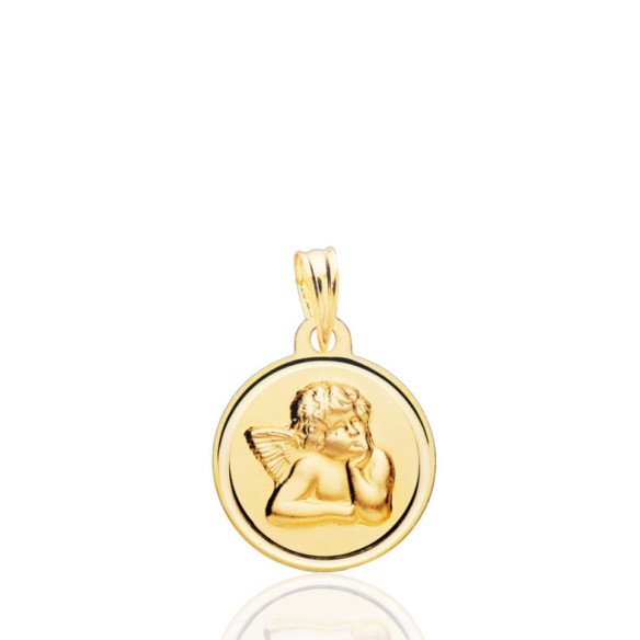 Medalla 14Mm Angel Serafin Bisel Liso 18K - Medallas de Ángeles