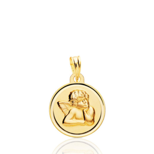Medalla 16mm Angel Serafin Bisel Liso 18K - Médailles d'angeles