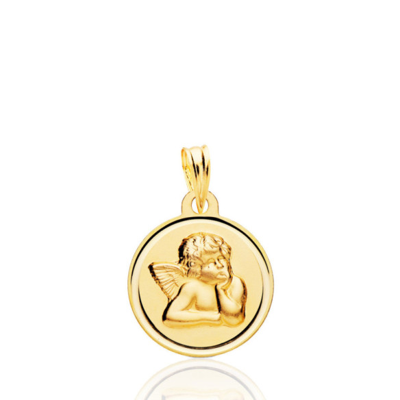 Medalla 16mm Angel Serafin Bisel Liso 18K - Medalhas de Angeles