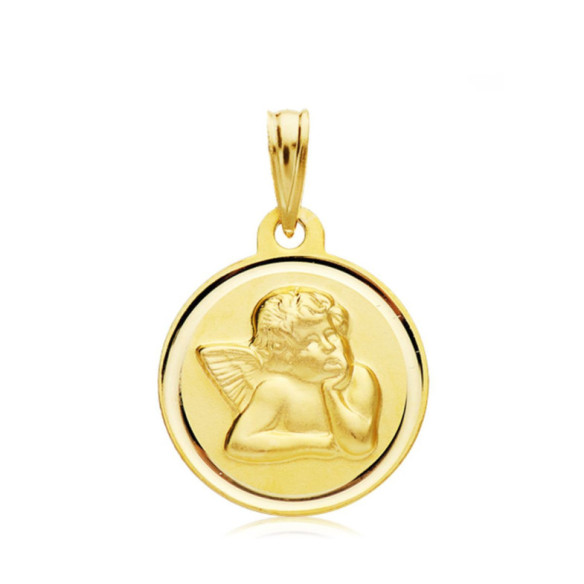 Medalla 18Mm Angel Serafin Bisel Liso 18K - Angeles-Medaillen