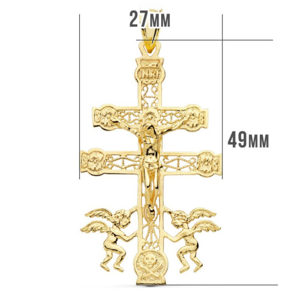 Cruz de Caravaca Oro Hombre 18K 49x27mm Grabado - Colgantes de Hombre