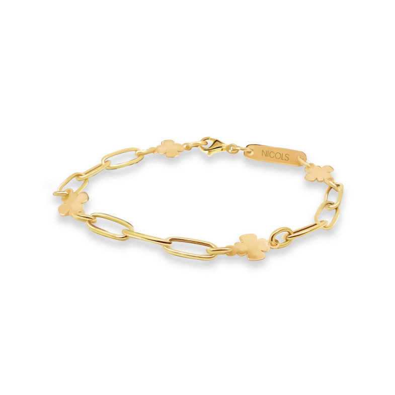 Women's Yellow Gold Clover Slave Bracelet - Baptism & First Communion Jewelry