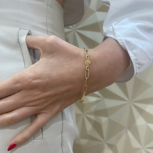 Women's Yellow Gold Clover Slave Bracelet - Baptism & First Communion Jewelry 2