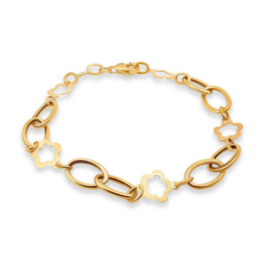 Pulsera Oro Amarillo Eslabones Flor Hueca - Braceletes de ouro sem pedras