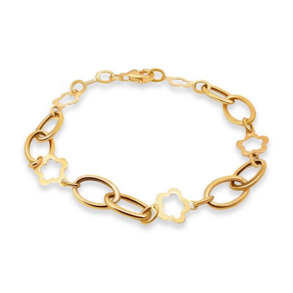 Yellow Gold Hollow Flower Link Bracelet - Golden bracelets without stones