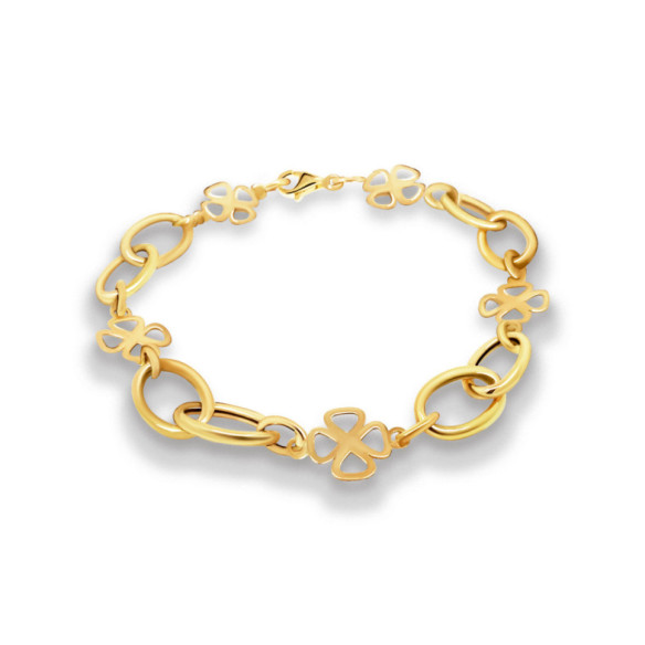 Pulsera Mujer Oro Amarillo Eslabones 5 Trébol Mujer - Pulseras de Oro Sin Piedras