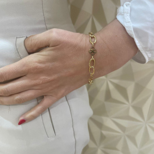 Pulsera Mujer Oro Amarillo Eslabones 5 Trébol Mujer - Braceletes de ouro sem pedras 2