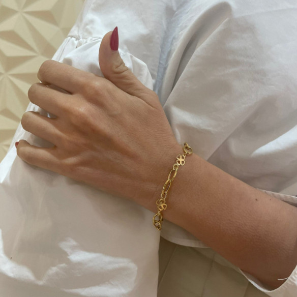 Pulsera Mujer Oro Amarillo Eslabones 5 Trébol Mujer - Pulseras de Oro Sin Piedras
