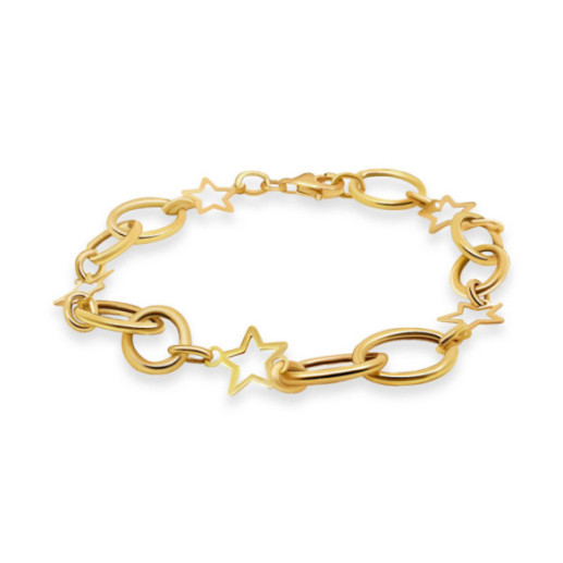Pulsera Oro Amarillo Eslabones Estrella Hueca - Braceletes de ouro sem pedras