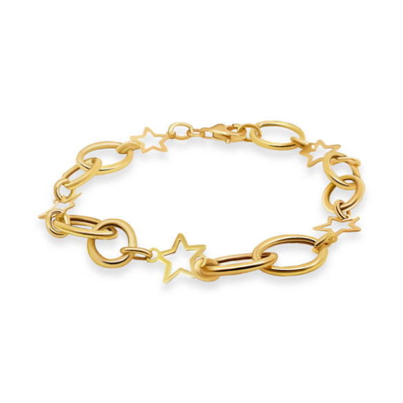 Pulsera Oro Amarillo Eslabones Estrella Hueca - Pulseras de Oro Sin Piedras
