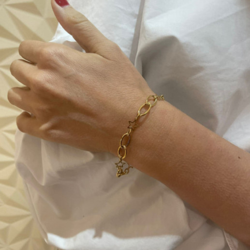 Pulsera Oro Amarillo Eslabones Estrella Hueca - Bracelets dorés sans pierres 2