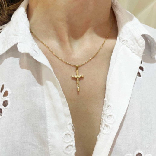 Cruz Oro Amarillo Cristo Tubo Cuadrado 25x15 - Cruces 2
