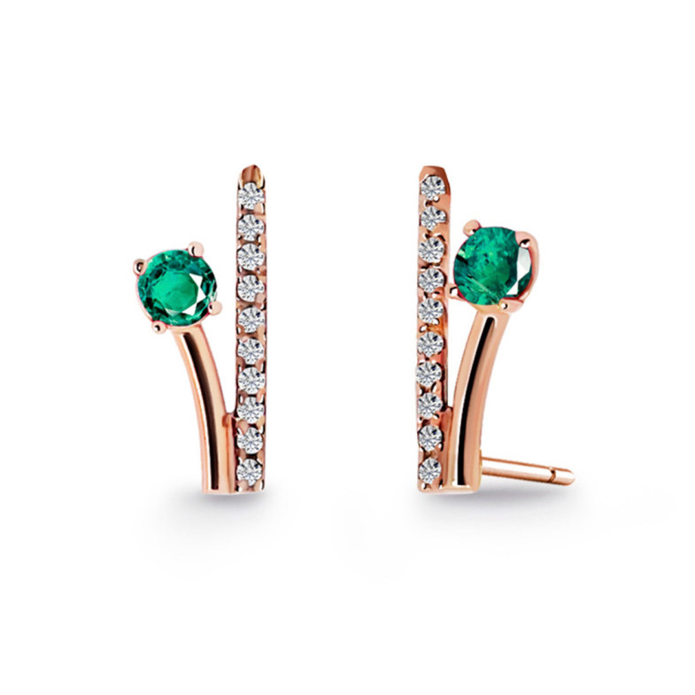 Pendientes Trepadores Rama Diamantes y Esmeraldas 0.40 Oro Rosa - Smaragd-Ohrringe