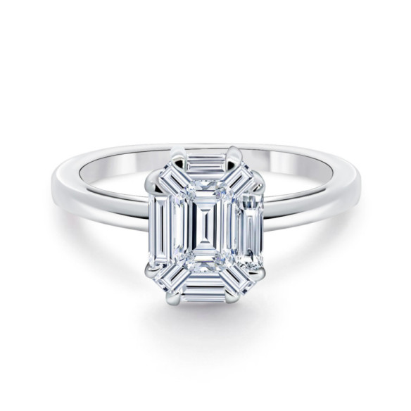 Diamond Ring 0.70 Ct Emerald Cut Camille Engagement - Carving baguette