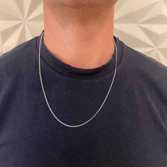 Cadena 60 cm Oro blanco 18K 1.7mm Maciza Barbada - Cadenas de Oro Hombre