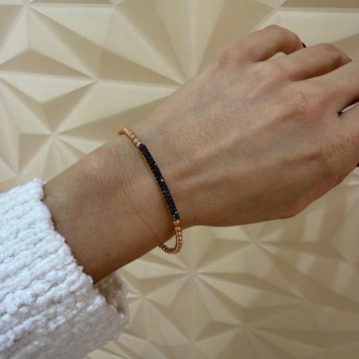 Pulsera Oro y Diamantes Negros Elástica Colette Barra - Brazaletes de Oro 2