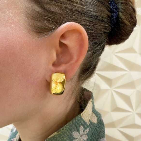 Square Gold Earrings Nochentera 23mm - Short