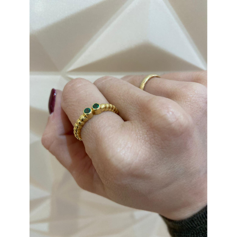Anillo Oro Esmeraldas Doble Vintage 533 - Bagues d'émeraude