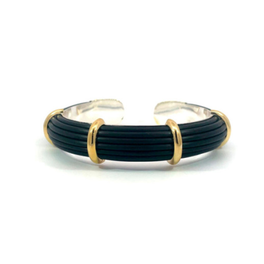 Pulsera Oro Caucho y Plata Unisex Bóveda 12mm - Brazaletes de Oro