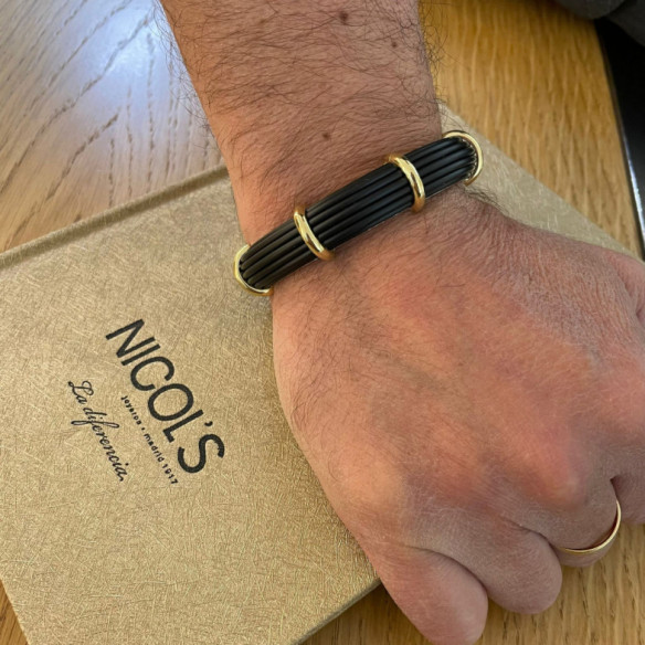 Pulsera Oro Caucho y Plata Unisex Bóveda 12mm - Brazaletes de Oro
