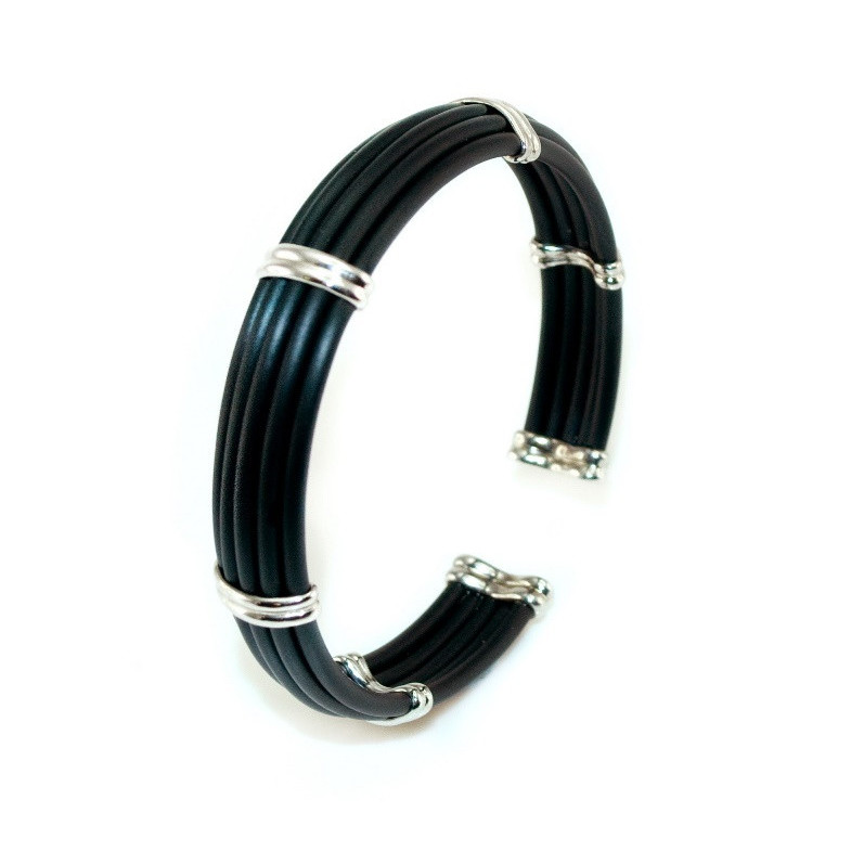 Pulsera Plata y Caucho Unisex Bóveda Gallón Doble 12mm - Pulseras de plata