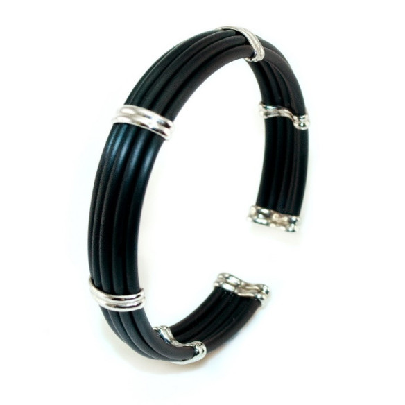 Pulsera Plata y Caucho Unisex Bóveda Gallón Doble 12mm - Pulseras de plata