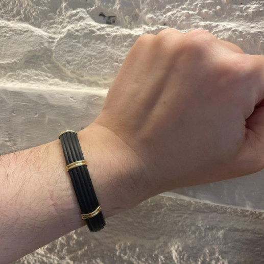 Pulsera Oro y Caucho Unisex Bóveda Gallón Doble 12mm - Brazaletes de Oro 2