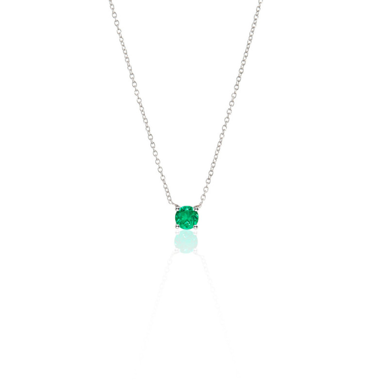 Colgante Esmeralda 0.20 Katherine Oro Blanco Y Cadena - Colares de pedra verde