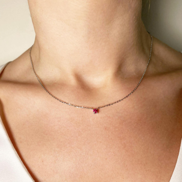 Ruby Pendant 0.20 KATHERINE White Gold and Chain - Red Stone Necklaces