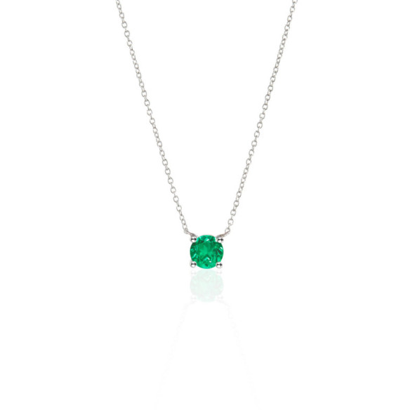 Emerald Pendant 0.50 KATHERINE White Gold and Chain - Green Stone Necklaces