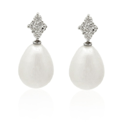 Pendientes Diamantes Y Perlas Rombo - Pendientes de Perlas