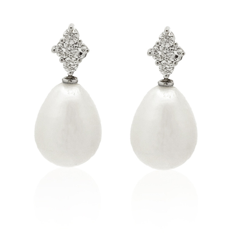 Pendientes Diamantes Y Perlas Rombo - Pendientes de Perlas