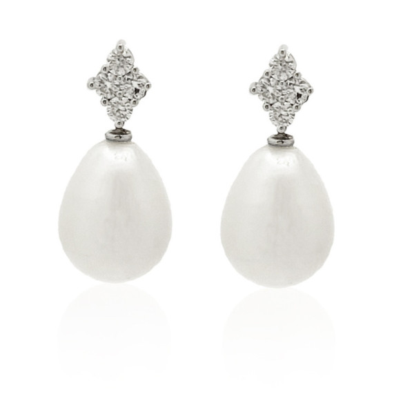 Pendientes Diamantes Y Perlas Rombo - Pendientes de Perlas