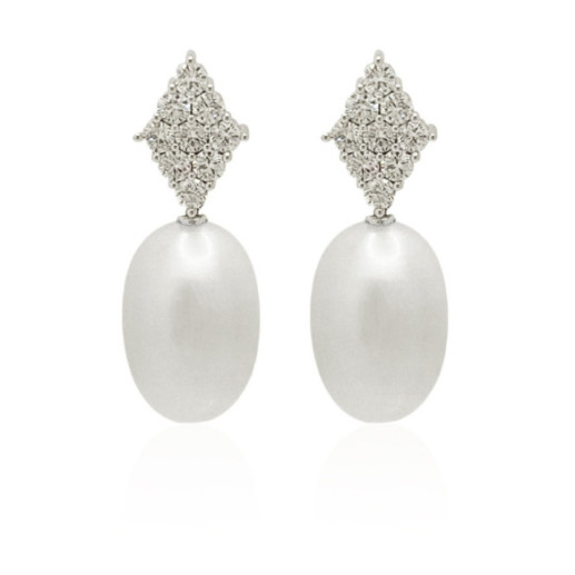 Pendientes Diamantes Y Perlas Rombo - Pendientes de Perlas