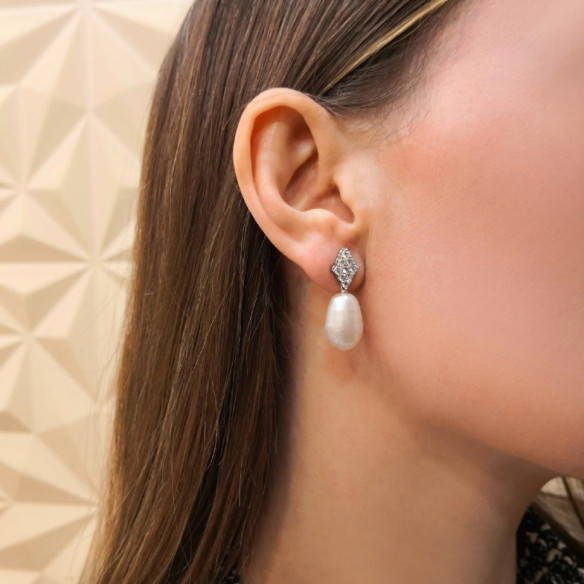 Pendientes Diamantes Y Perlas Rombo - Boucles d'oreilles perles