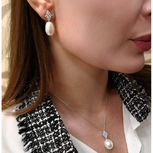 Pendientes Diamantes Y Perlas Rombo - Pendientes de Perlas