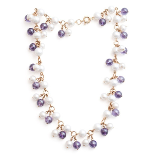Perlen und Amethysten Halskette Pearls Lady - Halsketten Andere bunte Steine