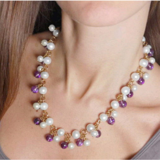 Collar Perlas Y Amatistas Pearls Lady - Collares Otras Piedras de Colores 2