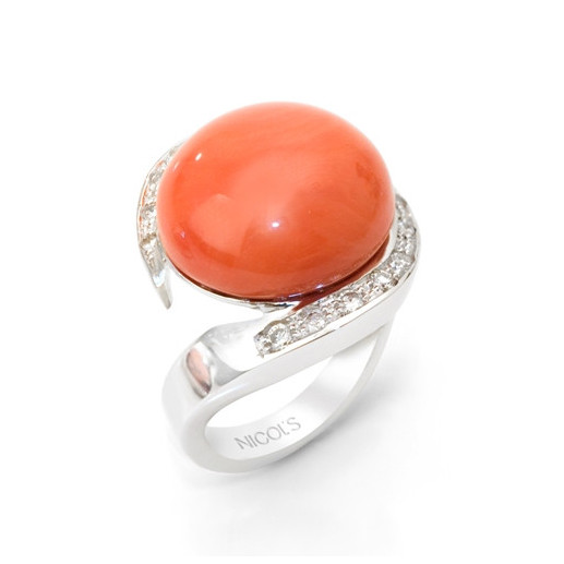 Anillo Coral Y Diamantes Espiral - ANILLOS