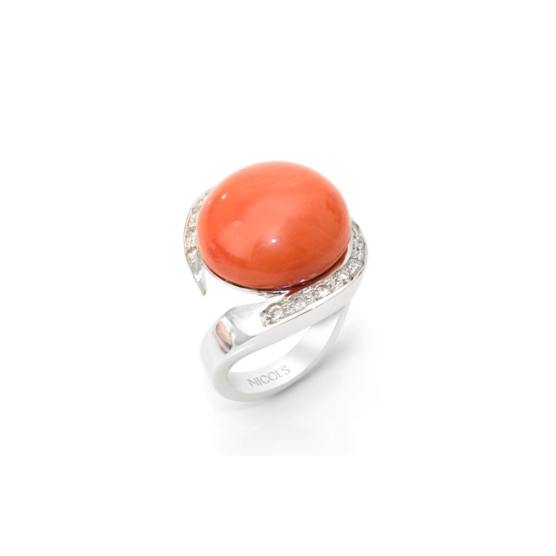 Anillo Coral Y Diamantes Espiral - ANILLOS