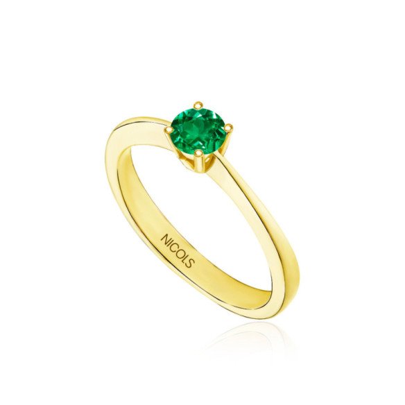 Anillo Solitario Esmeralda Isabella 0.50Ct Oro Amarillo - Anillos de Esmeralda